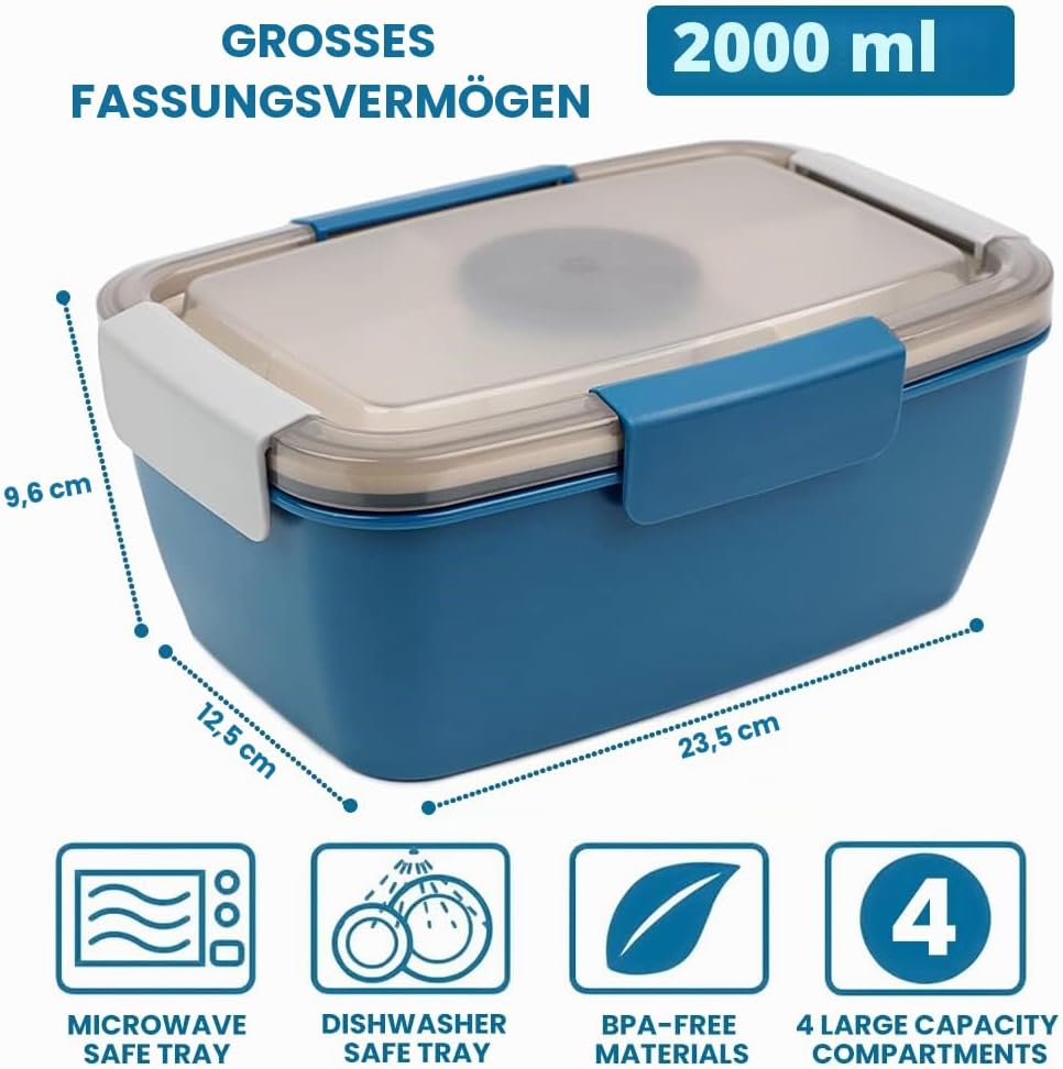 Bugucat Lunchbox Erwachsene 2000ML 2 Set,Auslaufsichere Brotdose Bento Box mit Fächern für Kinder,Sa