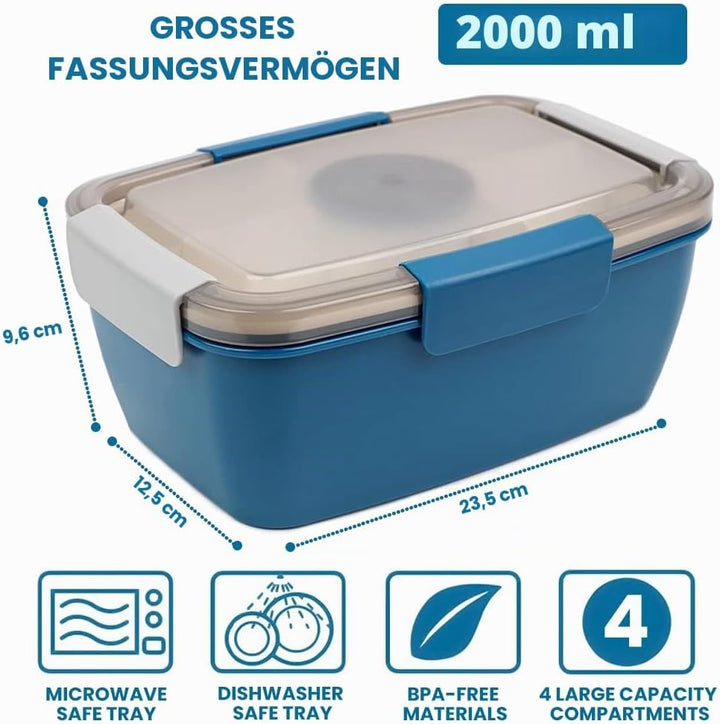 Bugucat Lunchbox Erwachsene 2000ML 2 Set,Auslaufsichere Brotdose Bento Box mit Fächern für Kinder,Sa