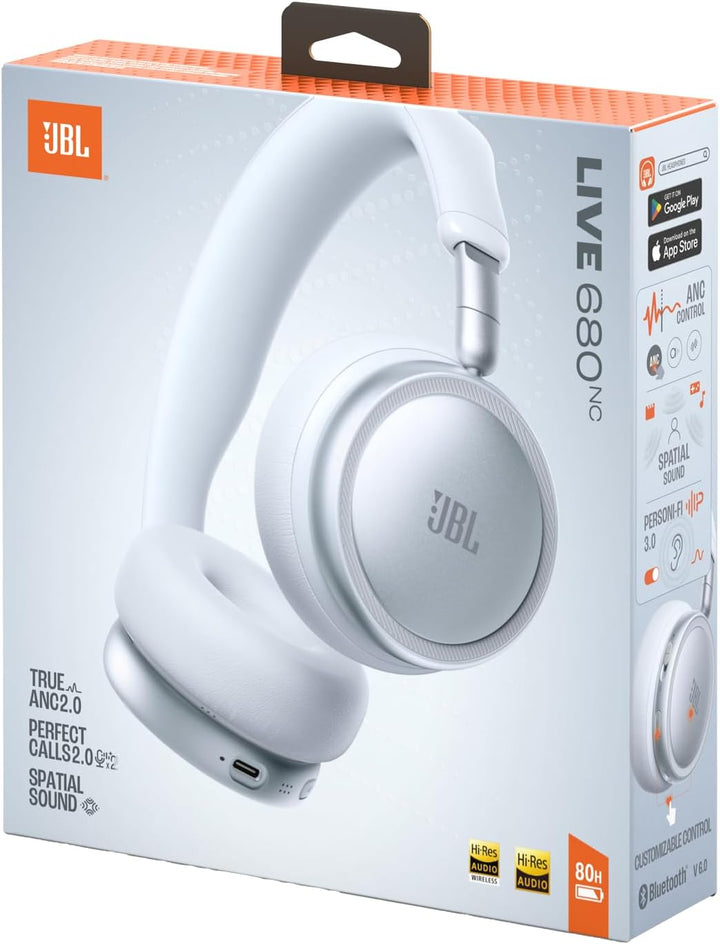 JBL Live 680NC Kabellose On‑Ear‑Kopfhörer mit Noise Cancelling, Weiss | Bluetooth 6.0, Personalisier