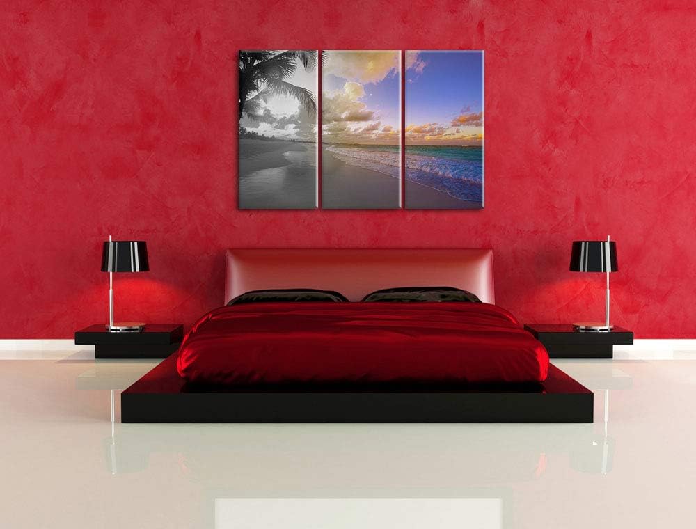 erholsamer Spaziergang am Strand schwarz/weiss 3-Teiler Leinwandbild 120x80 Bild auf Leinwand, XXL r