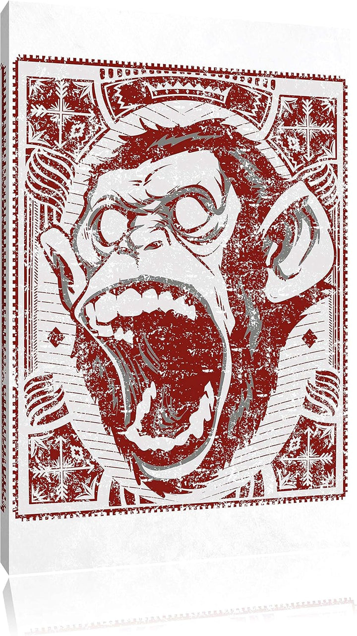 Screaming monkey black Leinwand, XXL riesige Bilder fertig gerahmt mit Keilrahmen, Kunstdruck auf Wa