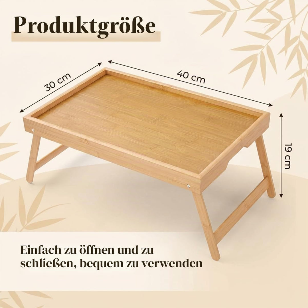 Betttablett Klappbar Frühstückstablett Bambus Serviertablett erhöhter Rand Klapptisch 40x30x19cm Bet