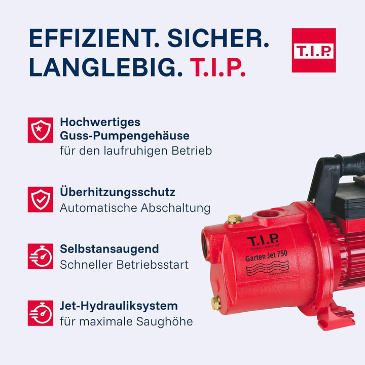 T.I.P. Gartenpumpe Guss (2.800 l/h Fördermenge, 42 m Förderhöhe, 4,2 bar Druck, 600 W, selbstansauge