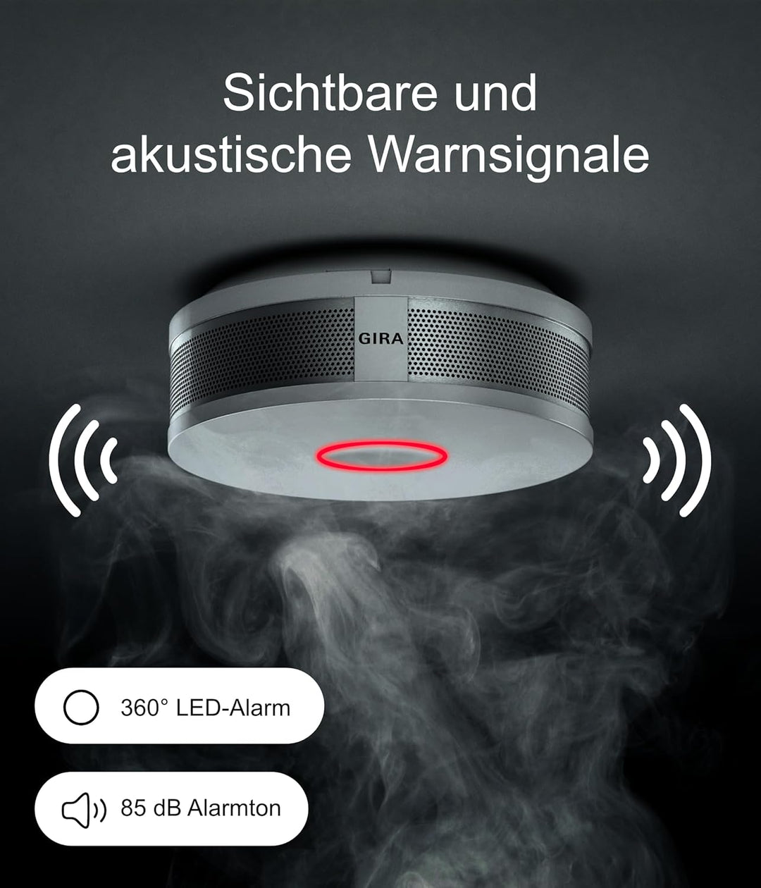 Gira Rauchwarnmelder Dual Q DIN14604, vernetzbar über Funk und Draht, reinweiss, 233602