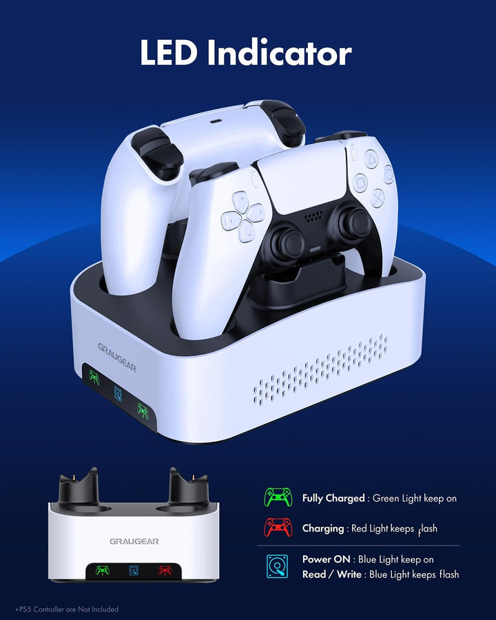 GRAUGEAR 4TB Externe Festplatte für PS5 & PS5 Slim, Ladestation für 2X PS5 Controller, 4TB HDD 3.5",