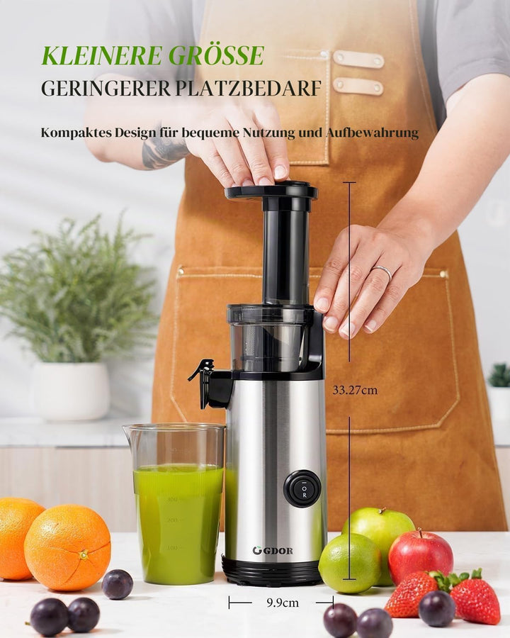 GDOR Hohe Saftausbeute Entsafter Klein Slow Juicer Leistungsstark Entsafter Gemüse und Obst Leicht z