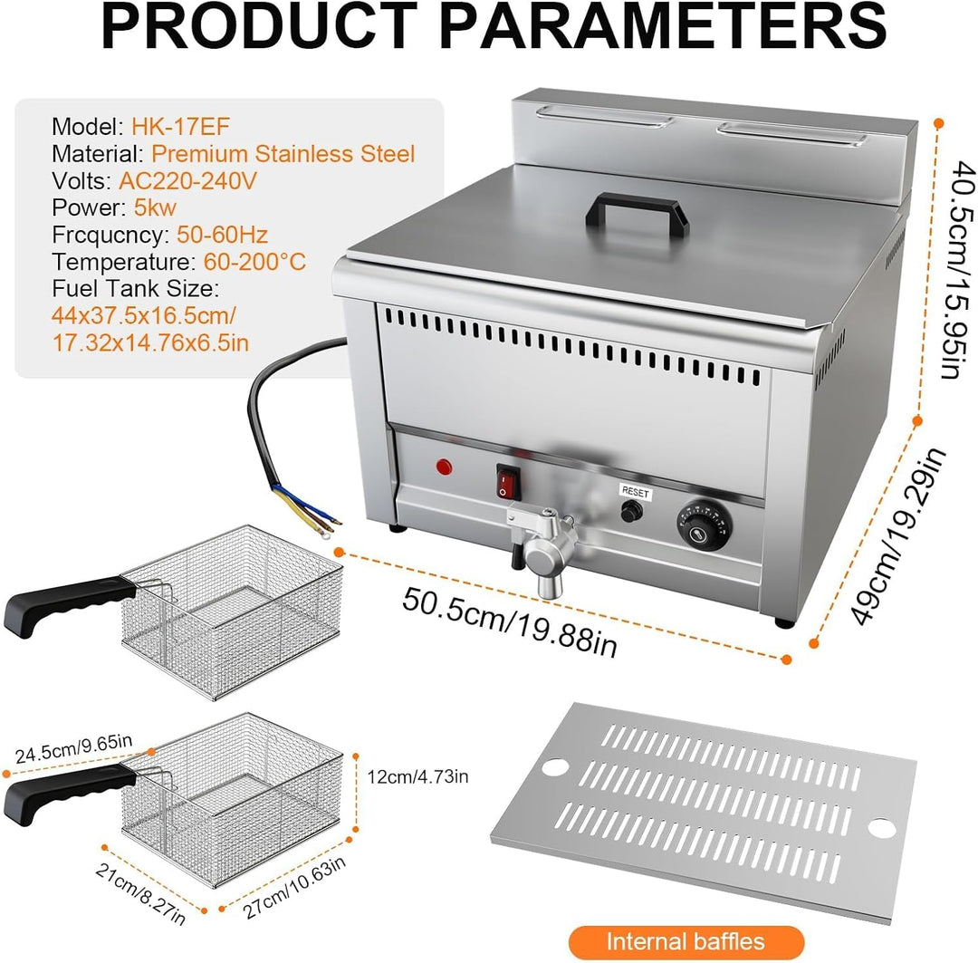 TAIMIKO Kommerzielle elektrische Fritteuse, 22 l, 5000 W, grosser Tank, elektrische Fritteuse mit Ed