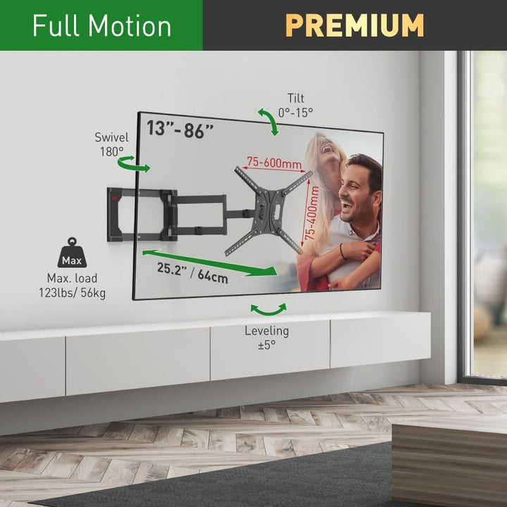 Barkan 64cm Lange TV Wandhalterung, 13-86 Zoll Schwenkbar/Neigbar/Vollbewegung TV Halterung, hält bi