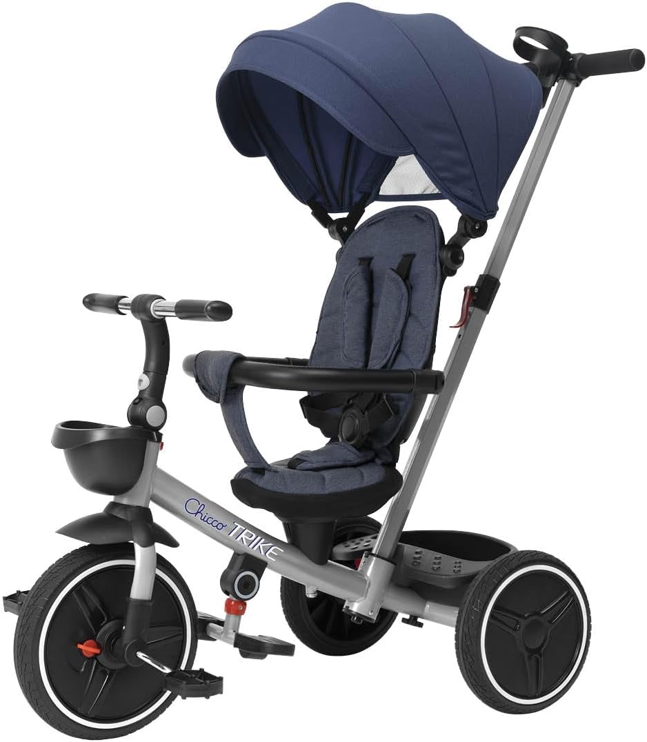 Chicco, 4in1 Trike, Metallrahmen, Eva-Gummiräder, 4-Punkt-Gurtsystem, Teleskopgriff und Abnehmbares