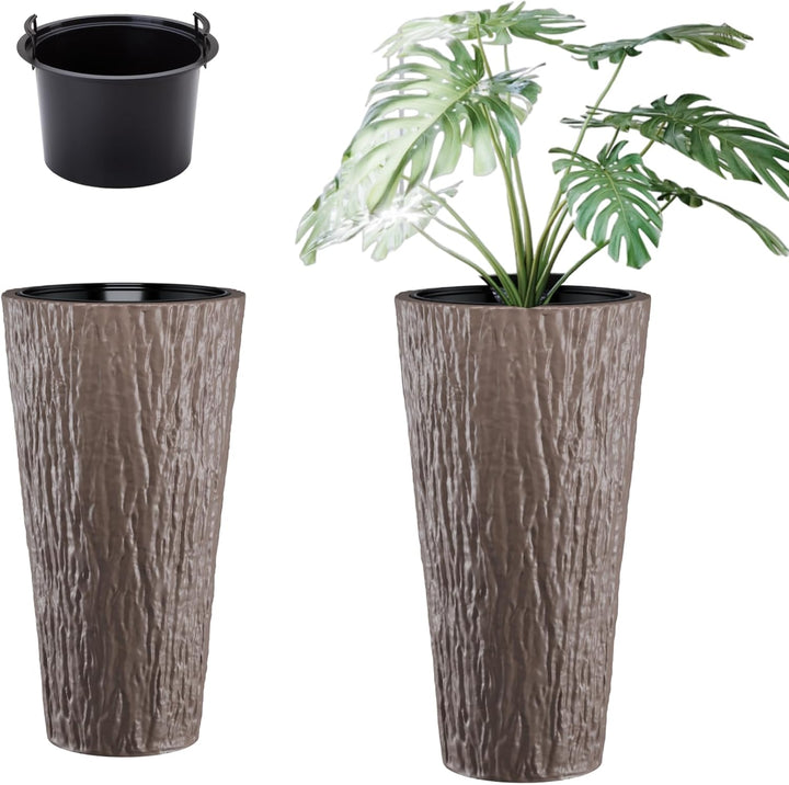 MELTOM Blumenkübel Blumentopf Rund Slim Pflanzkübel mit Herausnehmbaren Einsatz DEKORATIV (Braun, XL