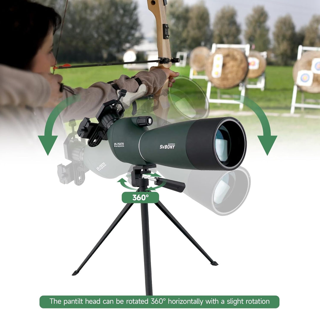 Svbony SV28 Spektiv 25-75x70 Abgewinkeltes Okular Wasserdicht BAK4 Prisma Monokular mit Stativ Handy