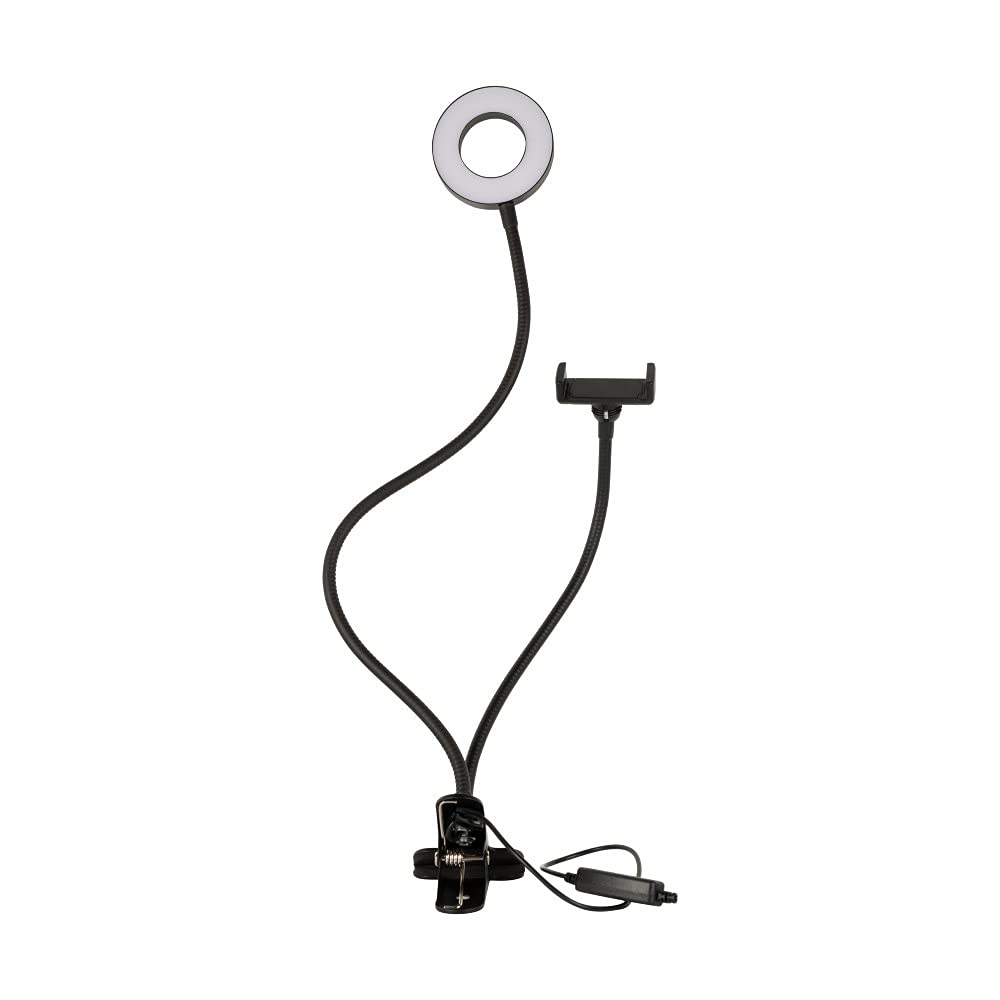 Silvergear Selfie Ringlicht mit Handyhalterung und Befestigungsklammer, LED, Dimmbar, 3 Farben, 10 H