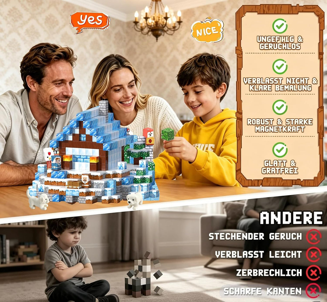 Magnetische Bausteine Blöcke 300 Stück,Magnetbausteine Magnetspielzeug Magneten Kinder Magnetische B
