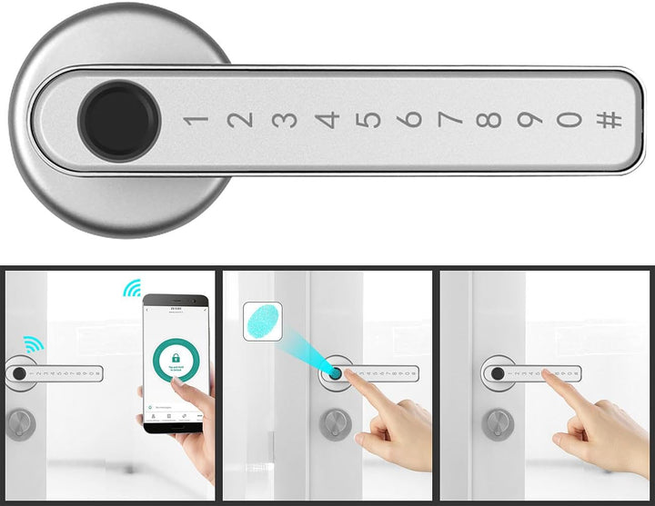 VisorTech Türbeschlag Fingerprint: 3er-Set Sicherheits-Türbeschläge mit Fingerabdruck-Scanner, PIN &amp;