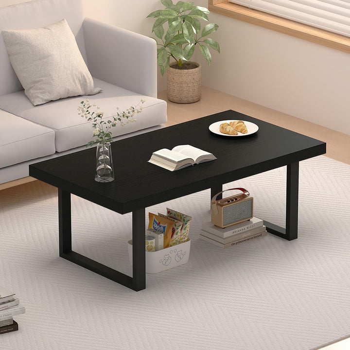 IBF Couchtisch Schwarzer Minimalistischer Industrieller Holz Mitteltisch Moderner Schlichter Rechtec