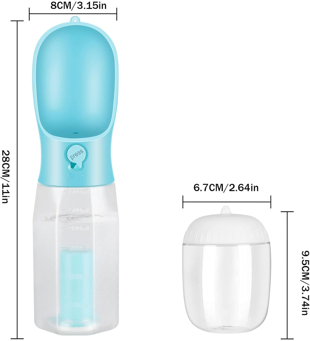 Zivacate Hunde Trinkflasche 600 ML Multifunktion Tragbare Hundetrinkflasche für unterwegs mit 100g F