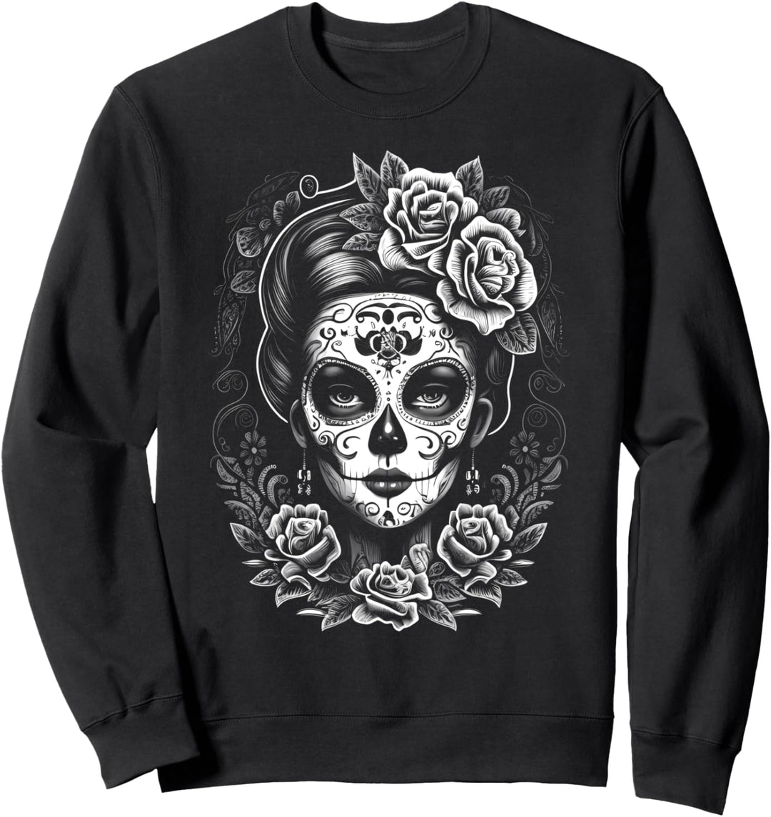 Gothic Style Beauty Catrina Sugar Skull Skelett Dame Sweatshirt