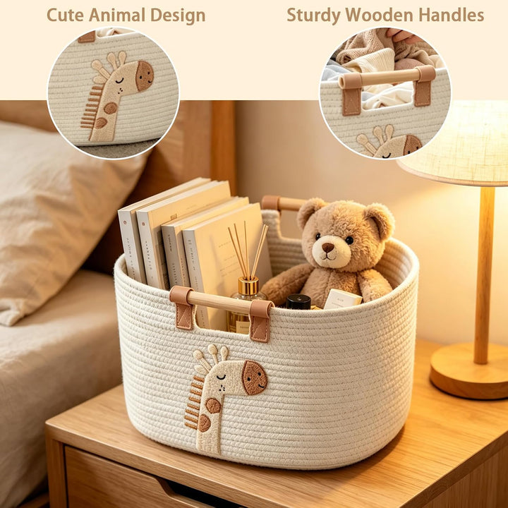 Aufbewahrungskorb aus Baumwollgeflecht mit Griffen, Aufbewahrungskorb mit Cartoon-Motiven für Kinder
