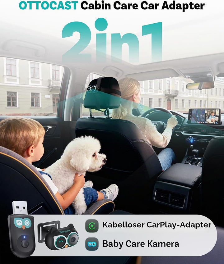OTTOCAST 2-in-1 Baby Auto Kamera &amp; Wireless CarPlay Adapter, 1080P HD, Echtzeit-Anzeige auf Original