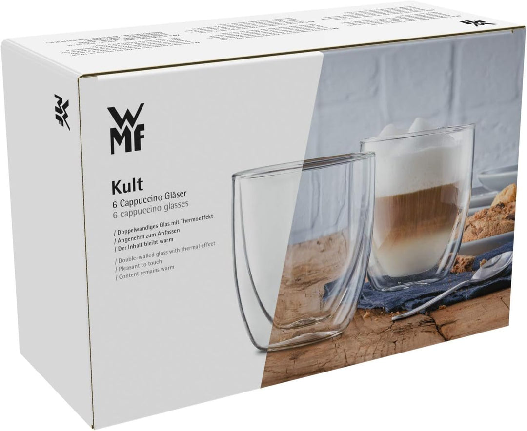 WMF Kult doppelwandige Cappuccino Gläser Set 6-teilig, doppelwandige Gläser 250ml, Schwebeeffekt, Th