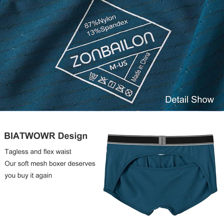 BIATWOWR Herren Boxershorts mit atmungsaktivem Stoff Micro-Mesh erhöhtem Front und Rückenöffnung ohn
