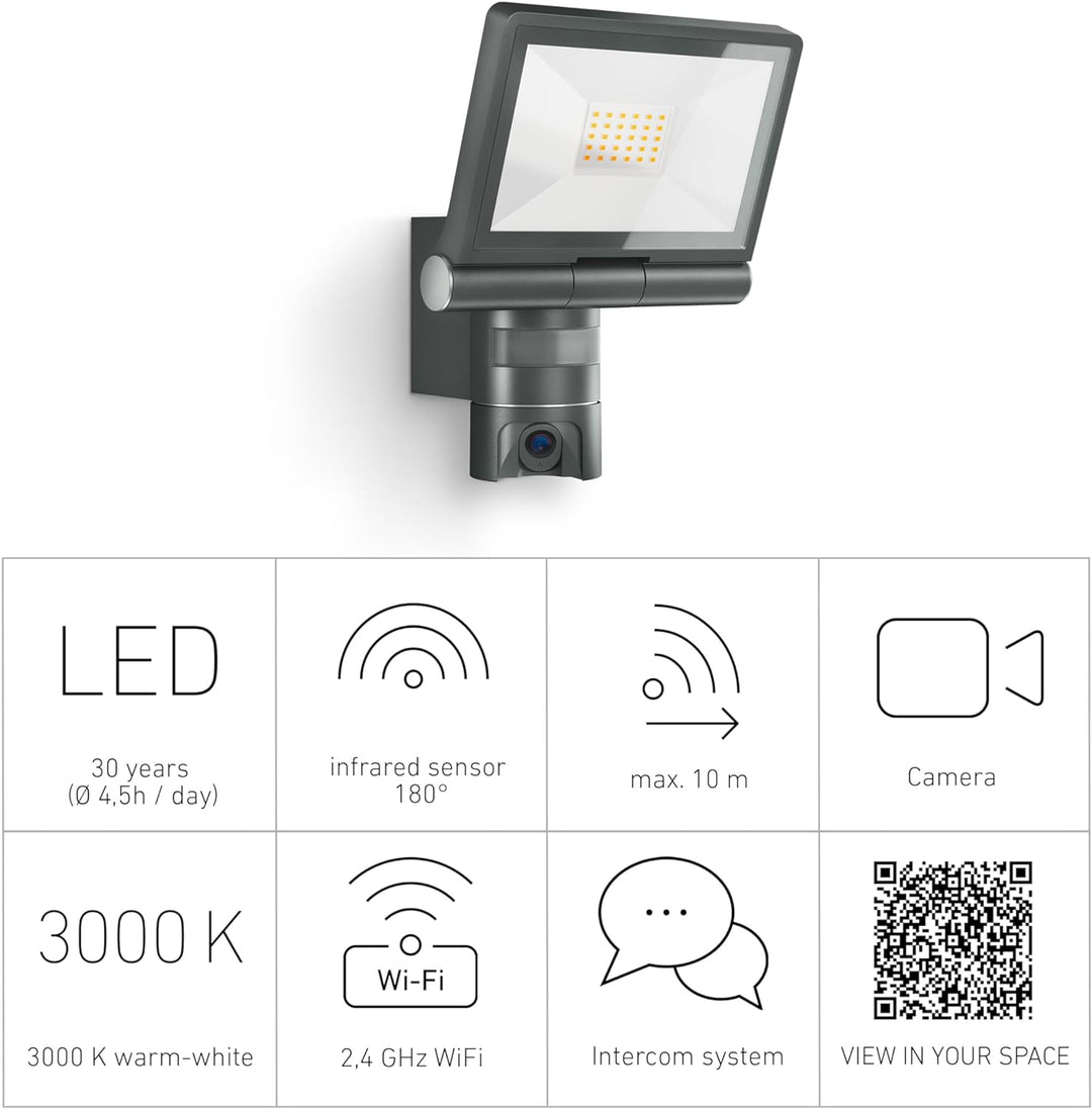 Steinel LED-Aussenprojektor mit XLED CAM 1 SC Überwachungskamera, Gegensprechanlage, 180°-Infrarot-B