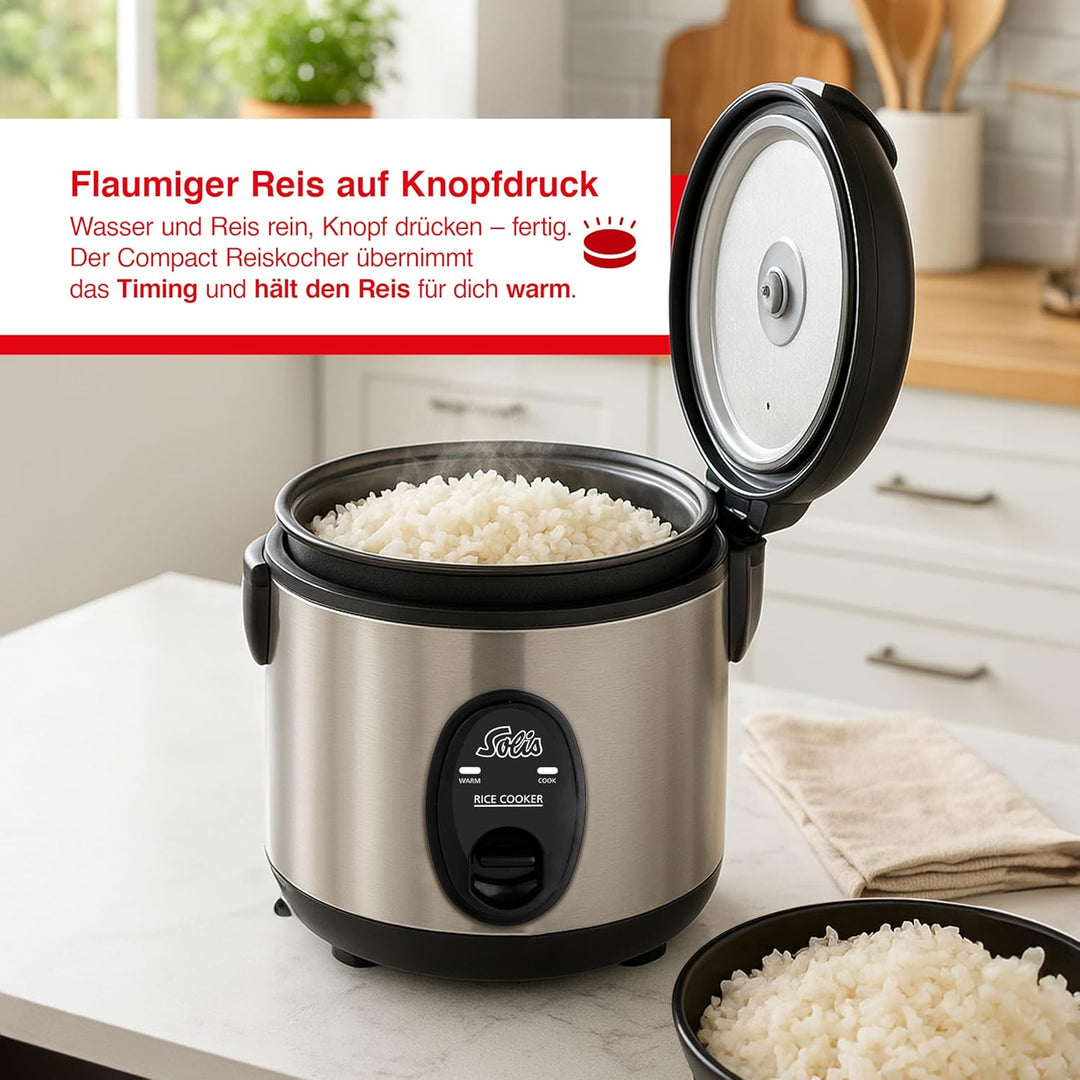 Solis Rice Cooker Compact 821 - Reiskocher Klein - Weisser/brauner Reis - Warmhaltefunktion - 4 Tass