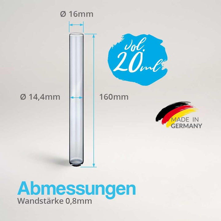 Tuuters 100x Glas Reagenzgläser mit Korken, dunkelbraun (160 x Ø16 mm), 160 x Ø16 mm