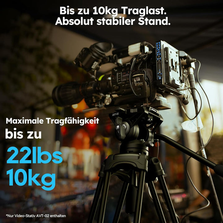 SIRUI AVT-02 Professionelles Video-Stativ mit 360° Fluidkopf – Schwerlast-Stativ, 190cm Höhe, inkl.