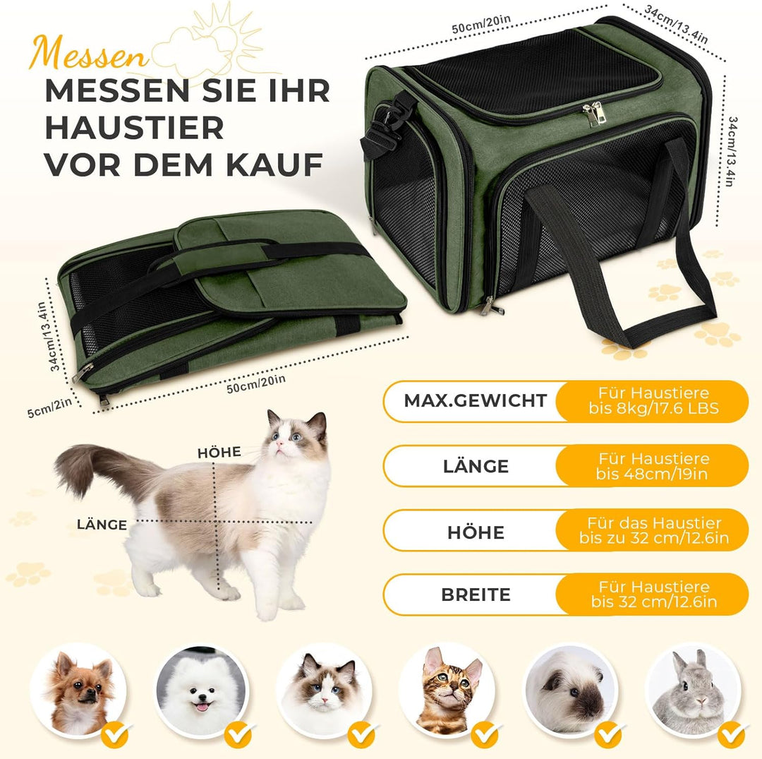 Transporttasche Katze, Transporttasche für Katze Hund bis zu 8kg, Tragbar Faltbare Haustier Tragetas