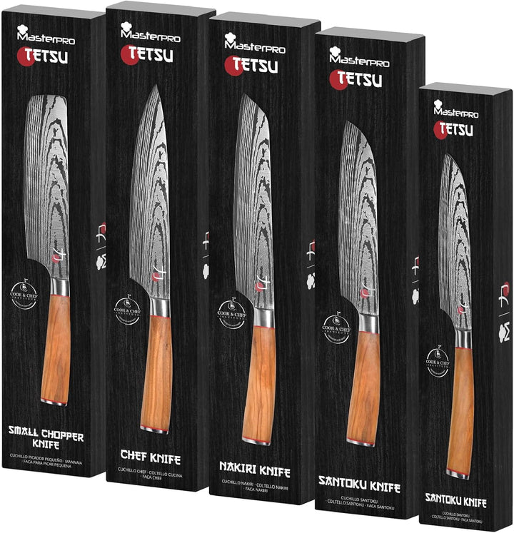 MasterPRO Tetsu : Küchenmesser : Komplettes Set mit 5 japanischen Messern : Perfekt zum Schneiden al