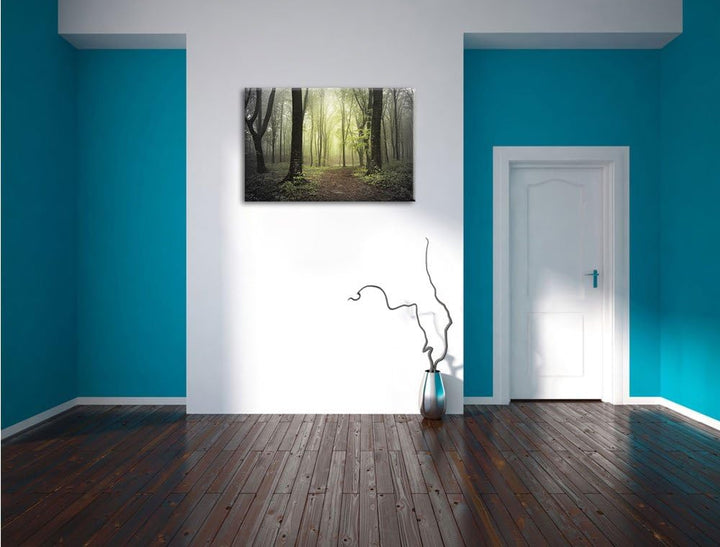 Pixxprint Weg im Wald als Leinwandbild/Grösse: 100x70 / Wandbild/Kunstdruck/fertig bespannt, 100x70