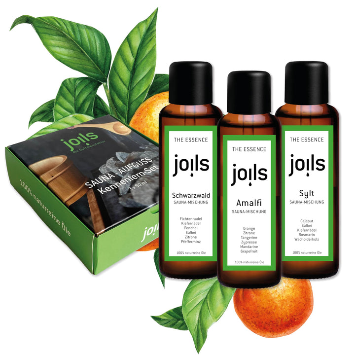 JOILS® Saunaaufguss Set III, 3x100ml, 100% naturreines Öl für Ihre Sauna, BIO-Saunaöl im Geschenkset