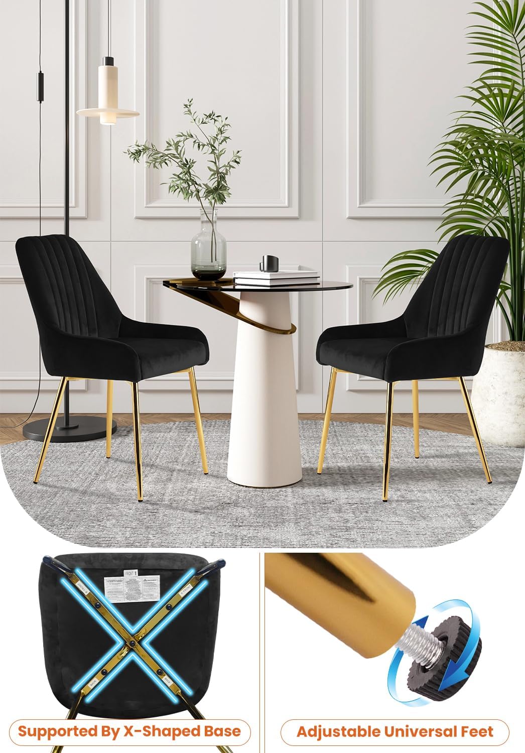 EsszimmerstüHle 2er Set, Moderne Samt-WohnzimmerstüHle, Polsterstuhl Esszimmer,Gepolsterter Armloser