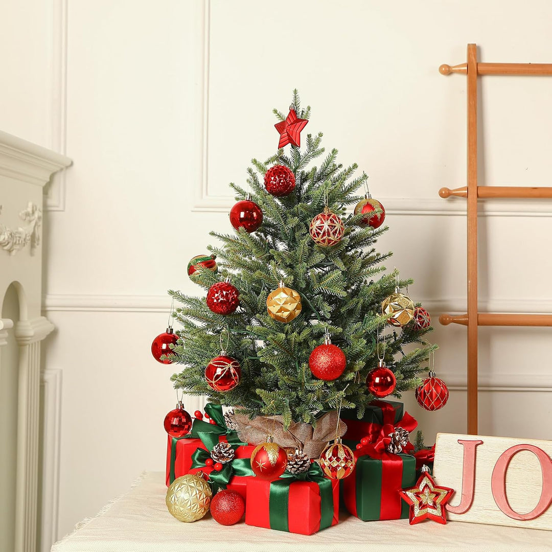 Alupssuc 2 Fuss Beleuchteter Künstlicher Mini-Weihnachtsbaum, 100% PE-Zweige mit Sockel aus Leinensa