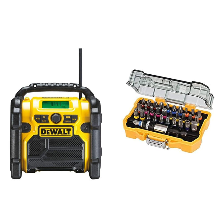 DeWalt Akku- und Netz-Radio/Baustellen-Radio (DAB(DAB(+)/FM Stereo/FM & 32-TLG. Schrauberbit-Set