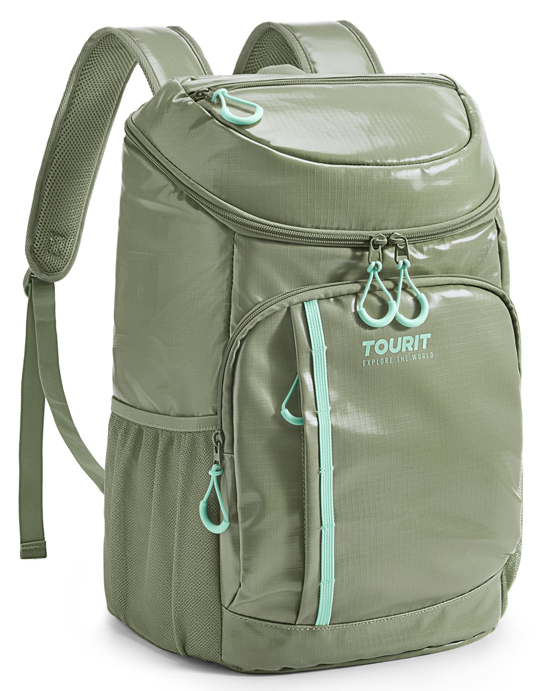 TOURIT Kühlrucksack Leichter Rucksack 28L mit Flaschenöffner Hält 30 Dosen Graugrün, Graugrün