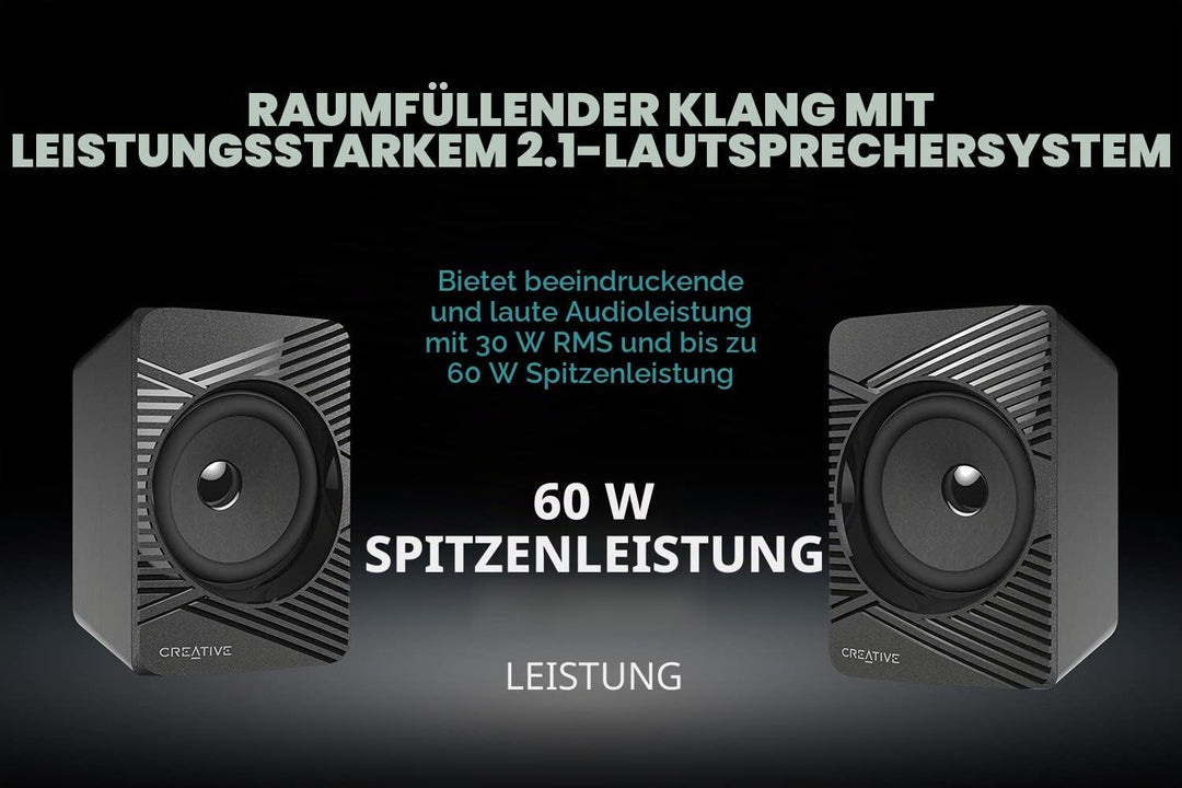 Creative SBS E2500 Leistungsfähiges 2.1-Bluetooth-Lautsprechersystem mit Subwoofer für Computer und