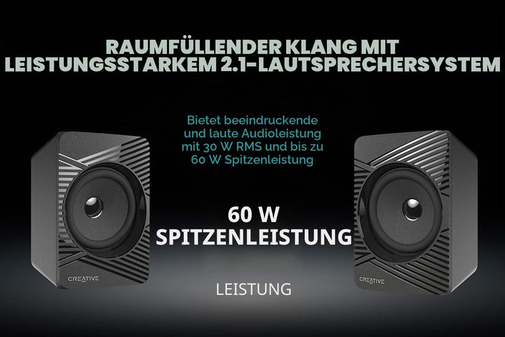 Creative SBS E2500 Leistungsfähiges 2.1-Bluetooth-Lautsprechersystem mit Subwoofer für Computer und