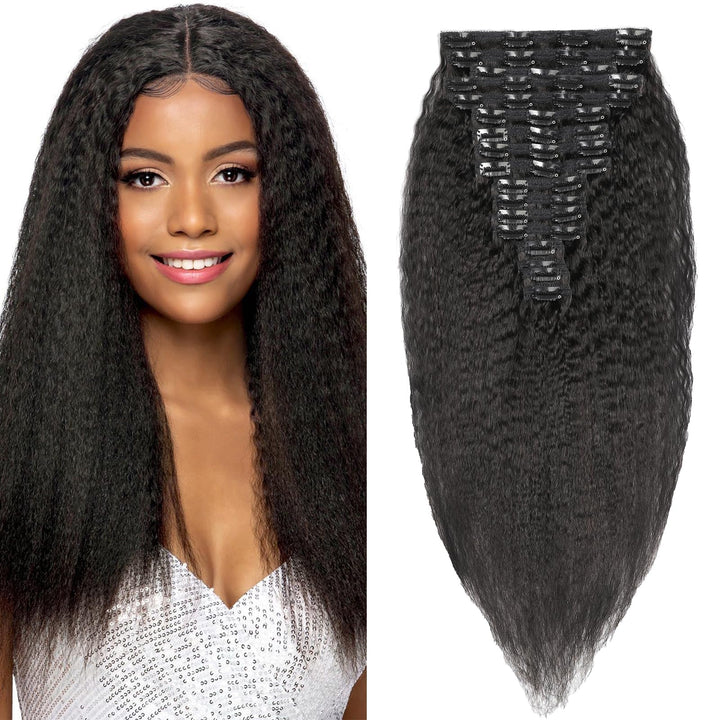 Kinky Straight Clip in Extensions Echthaar.16 Teile 240 g.Invisible Echthaar Perücke Extensions Clip