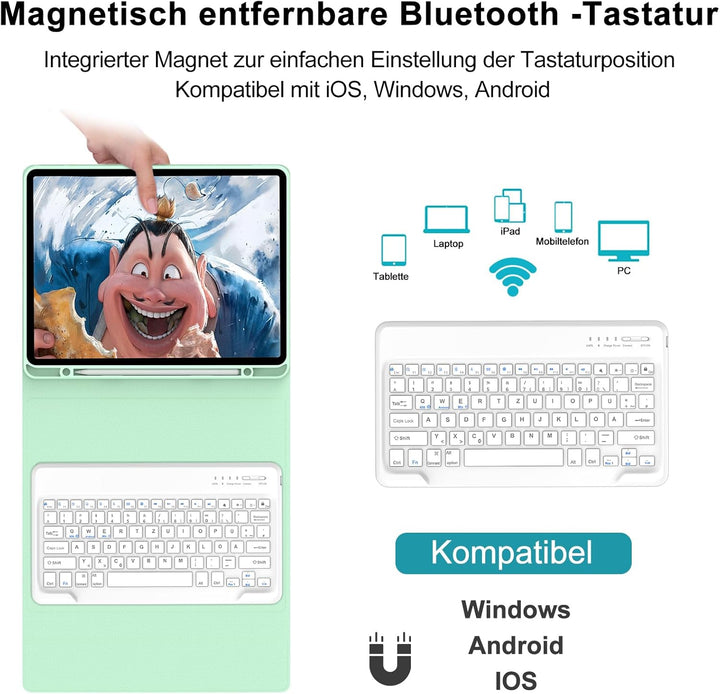 Hülle mit Tastatur für iPad Pro 12.9 (6/5/4/3 Gen), Deutsches QWERTZ, Magnetisch Abnehmbarer Bluetoo