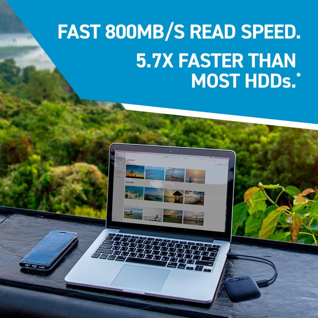 Crucial X6 1TB Externe SSD Festplatte, bis zu 800MB/s, PC und Mac, USB-C 3.2 Portable Solid State Dr