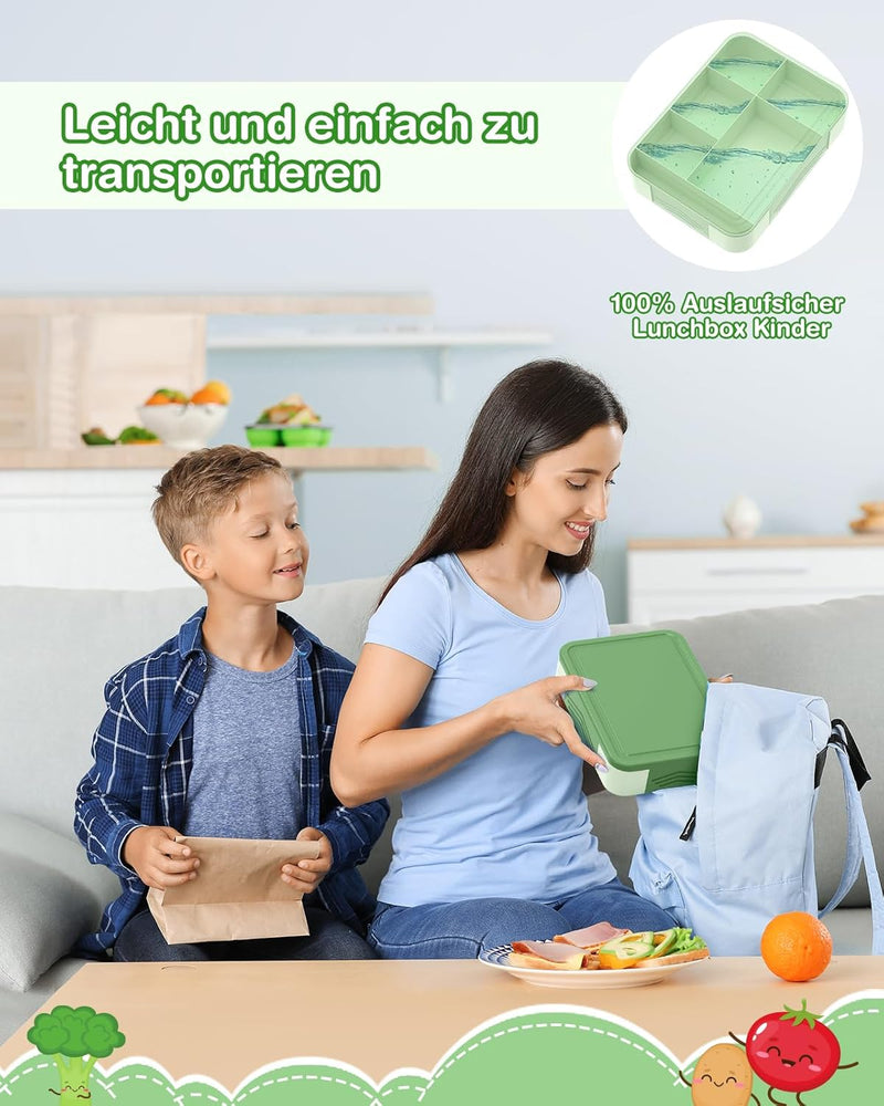 HOBUE Brotdose Kinder Mit Fächern,1330ml Lunchbox Auslaufsichere Bento Box,Vesperbox mit 6 Fächern,