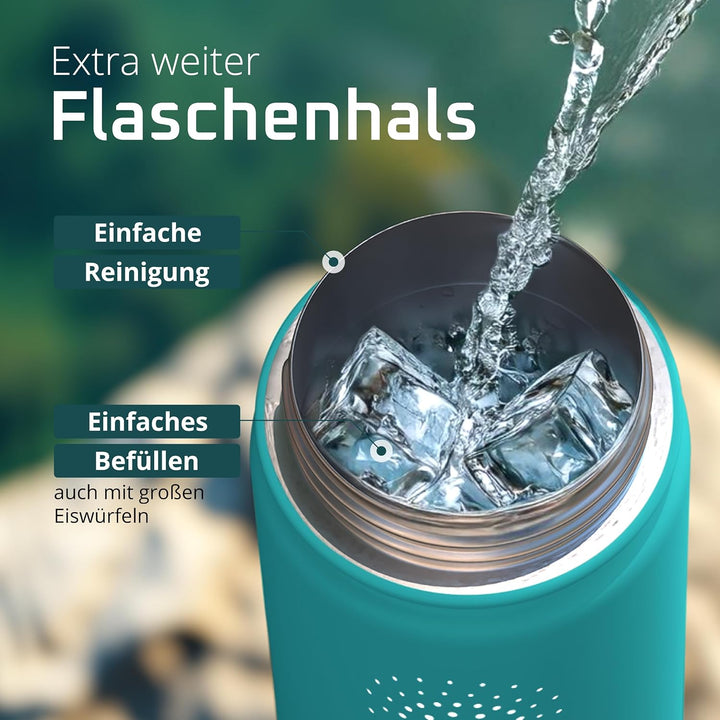 Trinkflasche Edelstahl ACTIVE FLASK + Strohhalm (3 Deckel) BPA-frei, Auslaufsicher, Kohlensäure geei