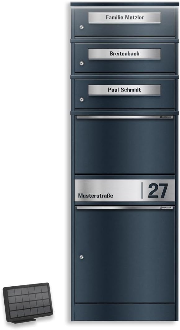Metzler Paketbriefkasten mit solarbetriebener LED-Beleuchtung und grossem Paketfach, anthrazit mit G