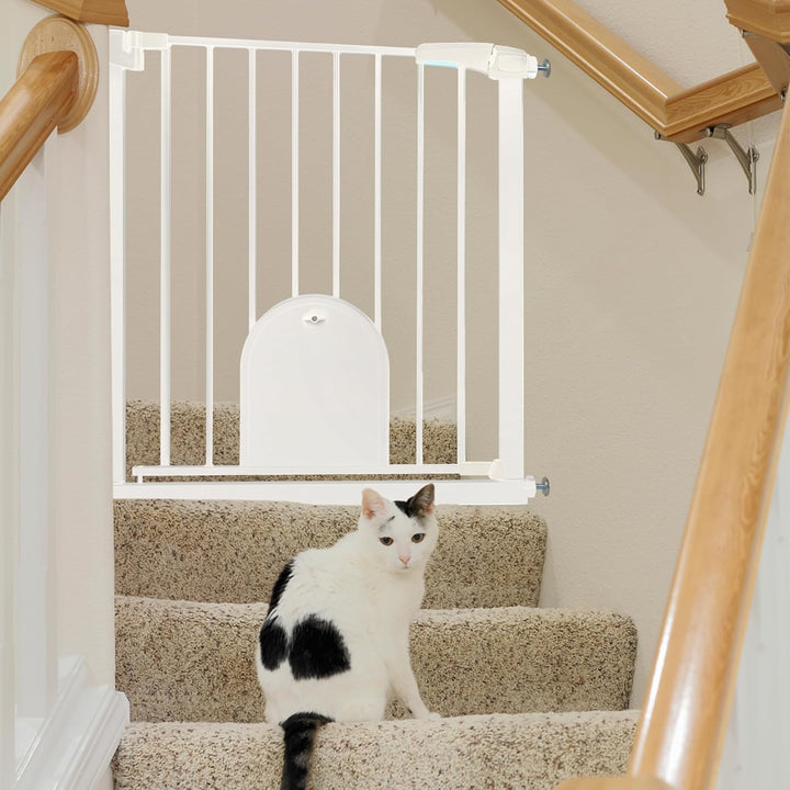SUBTLETY Türschutzgitter mit Katzenklappe Auto Schliessen Treppenschutzgitter Ohne Bohren Hundegitte