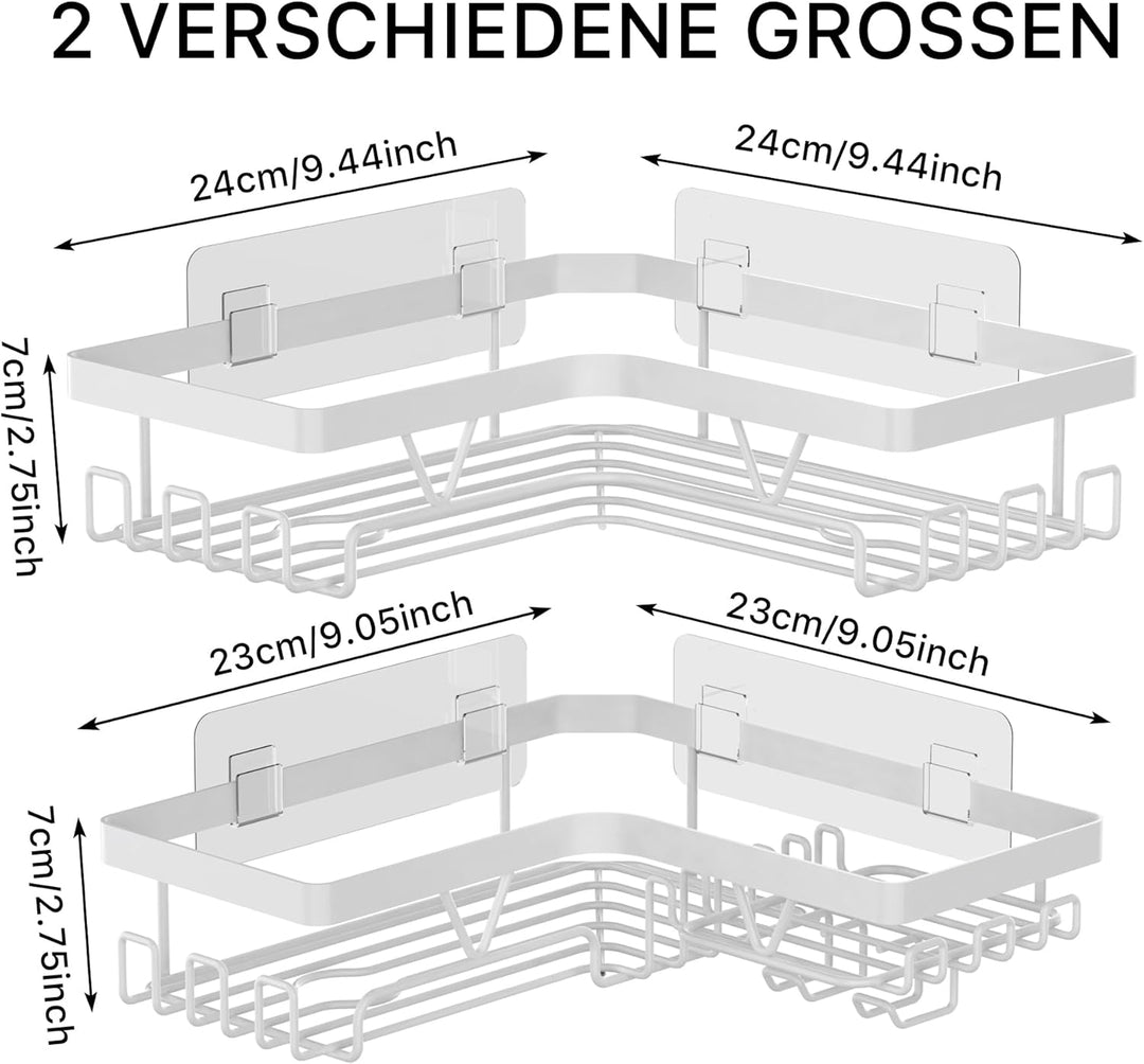 Kegii Duschablage Ohne Bohren - 2 Stück Duschablage Ecke mit Seifenschale & Rasiererhalter, Weisse D