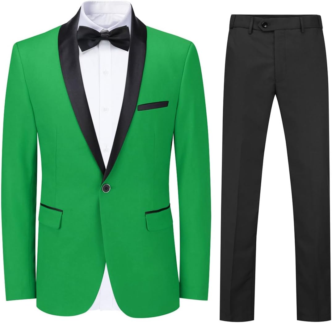 Sliktaa Herren Anzug Slim Fit Zweiteilig mit Schalkragen Hochzeit Büro Party schmale Passform Sakko