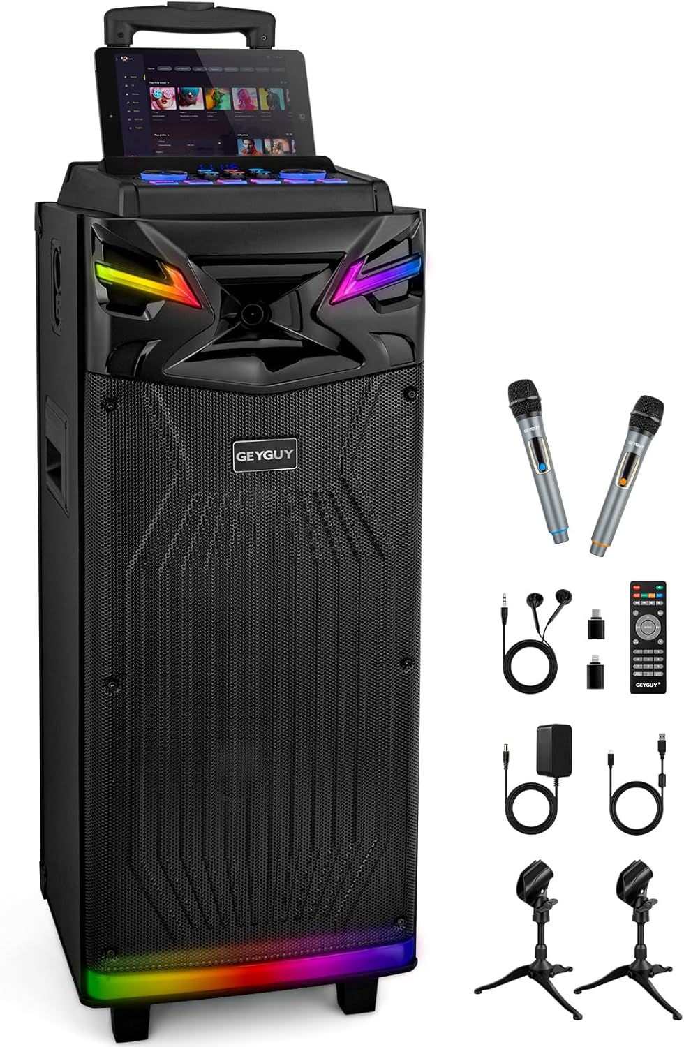 DSP Bluetooth Karaoke-Maschine mit 2 Mikrofonen, 2 × 10" woofer Tragbare PA-Anlage Erwachsene & Kind