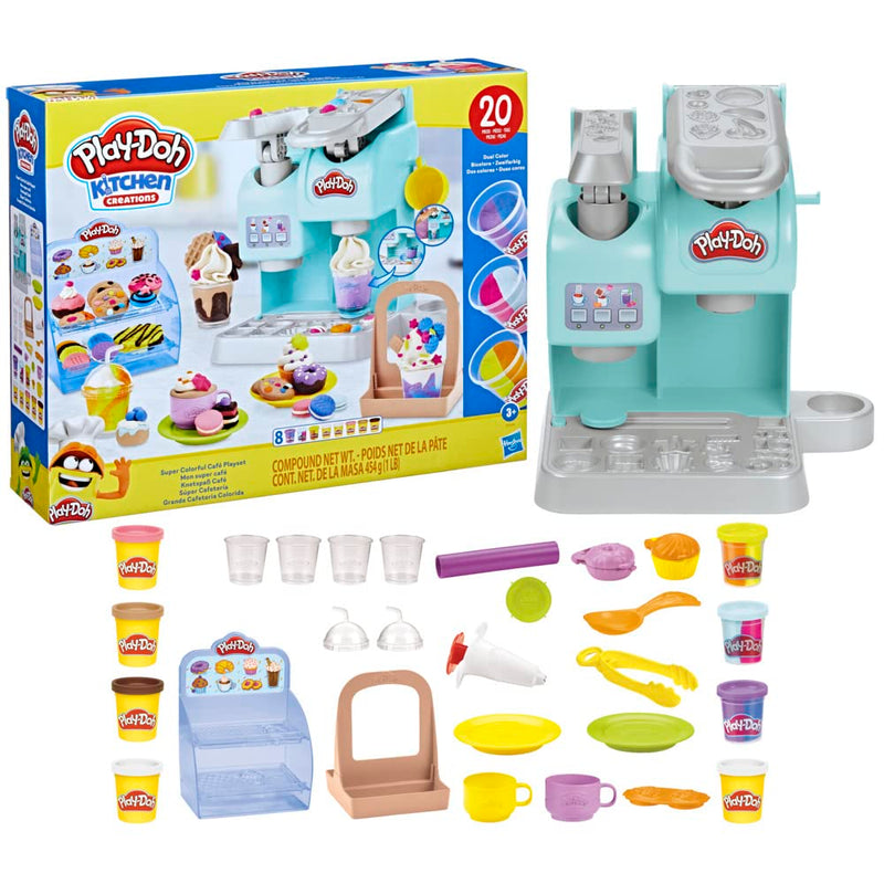 Play-Doh Kitchen Creations Knetspass Café, Café-Spielset mit 20 Accessoires und 8 Dosen zweifarbige